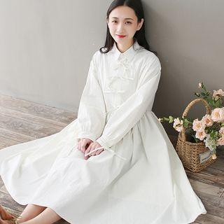 Long-sleeve Lace-up Collared Dress