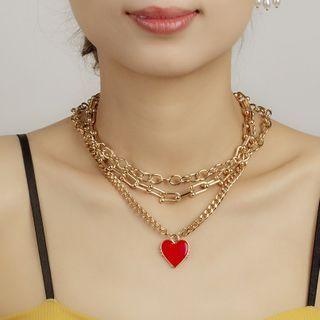Alloy Heart Pendant Layered Necklace Gold - One Size