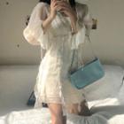 Set: Long-sleeve Sheer A-line Mini Dress + Slipdress