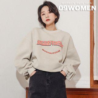 Letter Fleece-lined Oversized Pullover