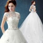 Embellished Short Sleeve Wedding Ball Gown With Train