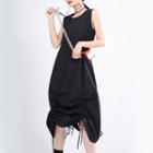 Drawstring Sleeveless Midi Shift Dress Black - One Size