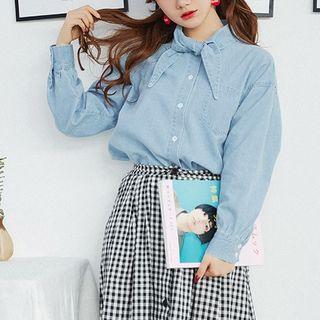 Bow-accent Denim Shirt