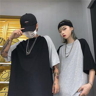 Two-tone Raglan Elbow-sleeve T-shirt