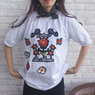 Embroidered Floral Short-sleeve T-shirt