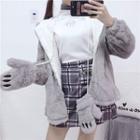 Zip Hooded Jacket / Long-sleeve Knit Top / Gloves / Mini A-line Skirt / Set