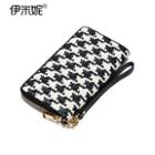 Genuine Leather Houndstooth Woven Long Wallet