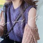Color-block Long-sleeve Sweater / Plain Fleece-lined Slim-fit Pants