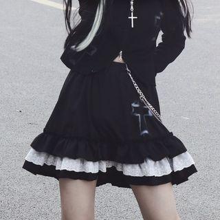 Chain Ruffle Trim Mini A-line Skirt