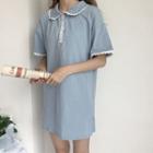 Lace Trim Short Sleeve Polo Shirt Dress