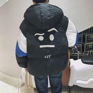 Print Hooded Color Panel Padded Zip Jacket
