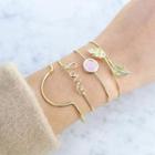 Set Of 4: Alloy Bangle (assorted Designs) Gold - One Size