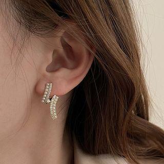 Rhinestone Faux Pearl Stud Earring 1 Pair - Silver - Rhinestone - Gold & White - One Size