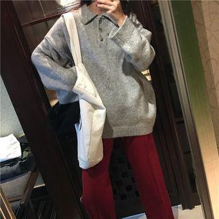 Bell-sleeves Knit Top Gray - One Size