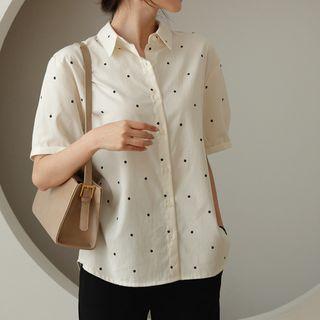 Rollup-cuff Dotted Shirt