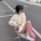 Cable Knit Sweater / Corduroy Wide Leg Pants / Set