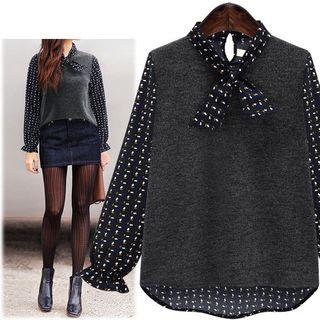 Patterned Panel Long Sleeve Top