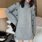 Button Turtleneck Sweater