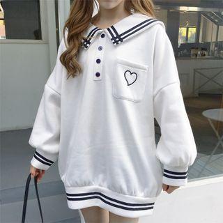 Sailor Collar Heart Embroidered Sweatshirt