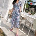 Pineapple Print Elbow-sleeve Midi A-line Dress