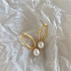 Irregular Alloy Hoop Pearl Dangle Earring 1 Pair - S925 Silver Needle - Earring - Faux Pearl - Gold - One Size