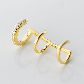 925 Sterling Silver Layered Cuff Earring 1 Pc - Gold - One Size