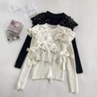 Mock-neck Knit Top / Bow Shawl