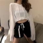 Oversize Long-sleeve Crop Top White - One Size