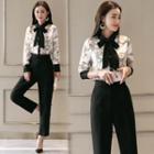 Set: Printed Long-sleeve Blouse + Sweatpants