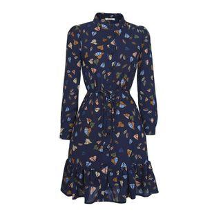 Long-sleeve Leaf Print Chiffon Dress
