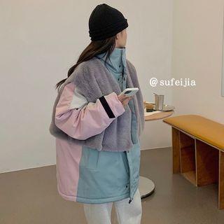 Color Block Button-up Jacket / Fleece Cropped Vest