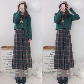 Plaid Wide Leg Cropped Pants Plaid - Gray & Milk Tea - One Size