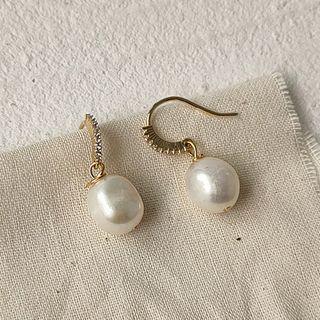 Freshwater Pearl Drop Earring 1 Pair - 1486 - White & Gold - One Size