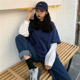 Mock-two Piece Striped T-shirt Stripe - One Size