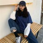 Mock-two Piece Striped T-shirt Stripe - One Size