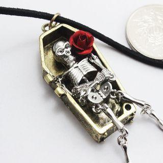 Skull Rose Pendant Necklace Bronze - One Size