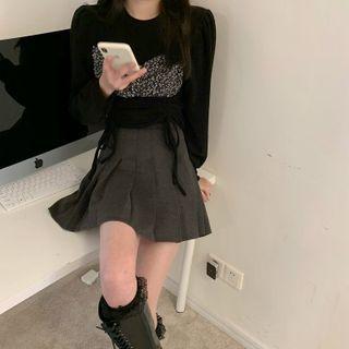 Mock Two-piece Drawstring Flower Print Sweatshirt