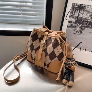 Argyle Crossbody Bucket Bag / Bag Charm / Set