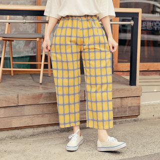 Band-waist Plaid Wide Pants