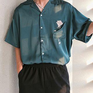 Short Sleeve Rose Embroidered Shirt
