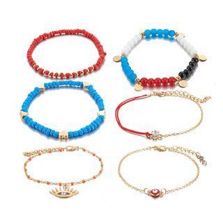 Set Of 8: Bracelet Set Of 8 - 8838 - Red & Blue & Black - One Size