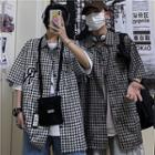Couple Matching Elbow-sleeve Houndstooth Shirt