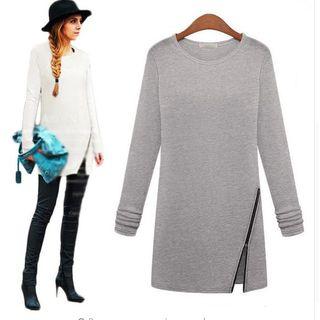 Side Zip Long Sleeve Knit Tunic
