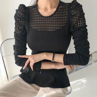 Lace-yoke Peplum Top