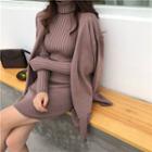 Set: Turtleneck Sweater + Knit Skirt + Long Cardigan