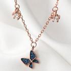 925 Sterling Silver Rhinestone Butterfly Pendant Necklace S925 Silver Necklace - One Size