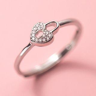 Heart Lock Rhinestone Sterling Silver Ring