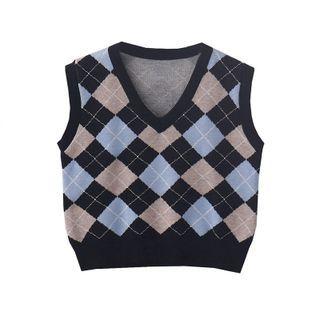 Argyle Sweater Vest Black - One Size