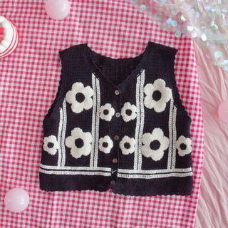 Floral Sweater Vest White Floral - Black - One Size