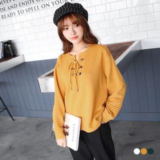 Embossed-stripe Lace-up Pullover